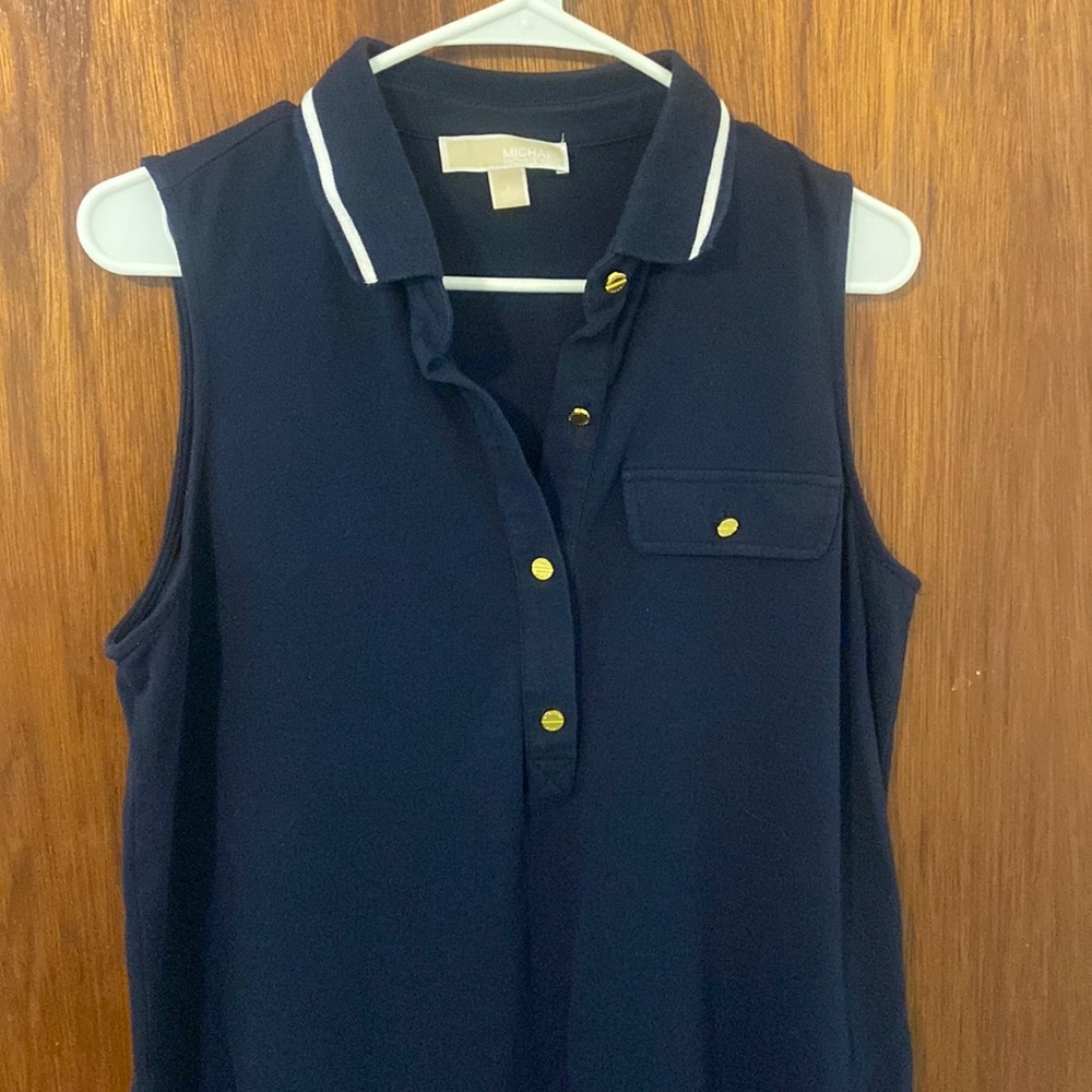 Michael Kors Sleeveless Knit Polo Dress navy blue w/gold buttons. Priced tosell!